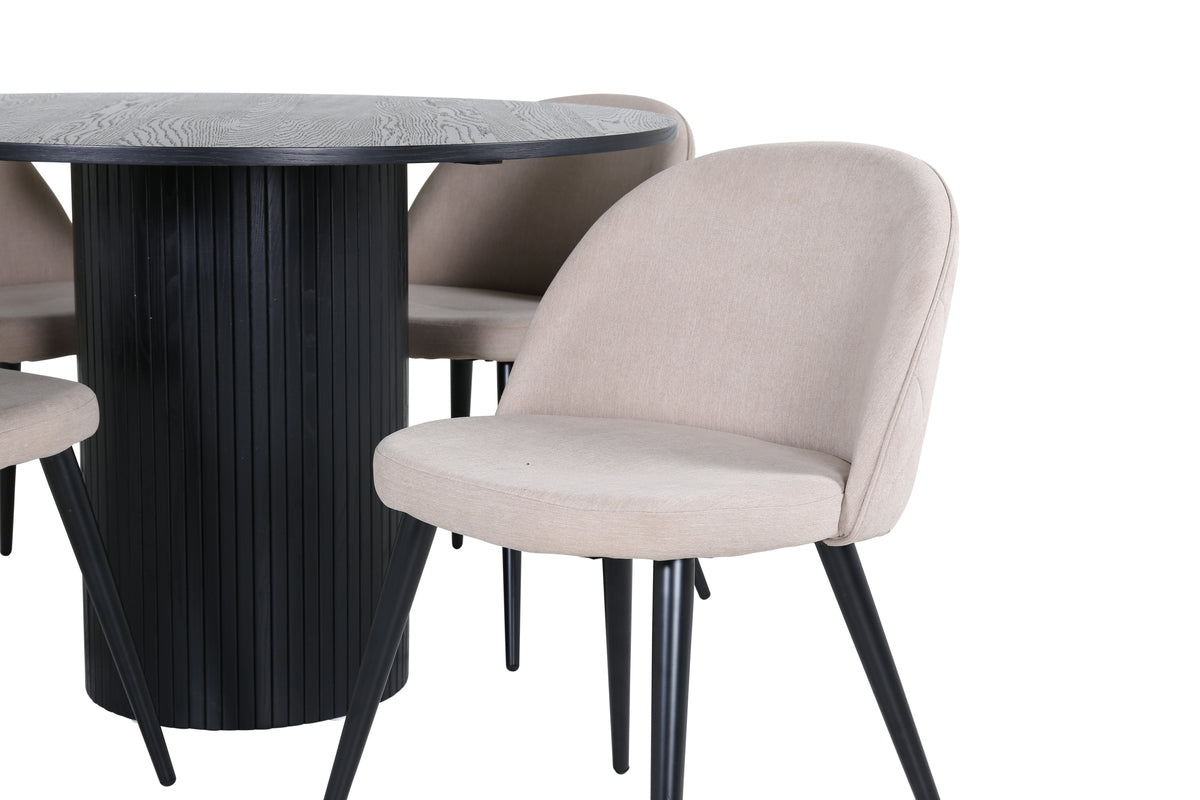 Venture Design Bianca & Velvet Runda Matbord ⌀110 Svart + Matstolar 2-pack Beige