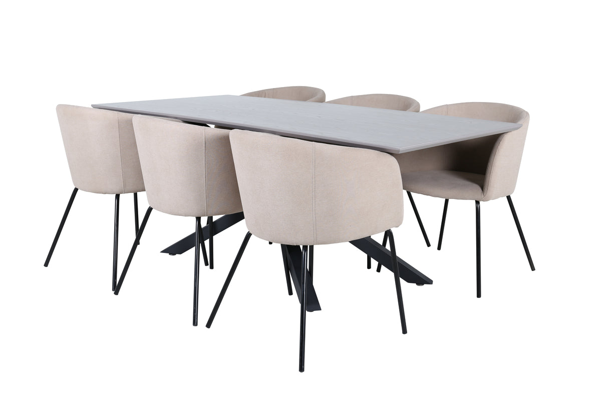 Venture Design Berit & Piazza Matstolar Beige + Rektangulära Matbord 180 x 90 Svart