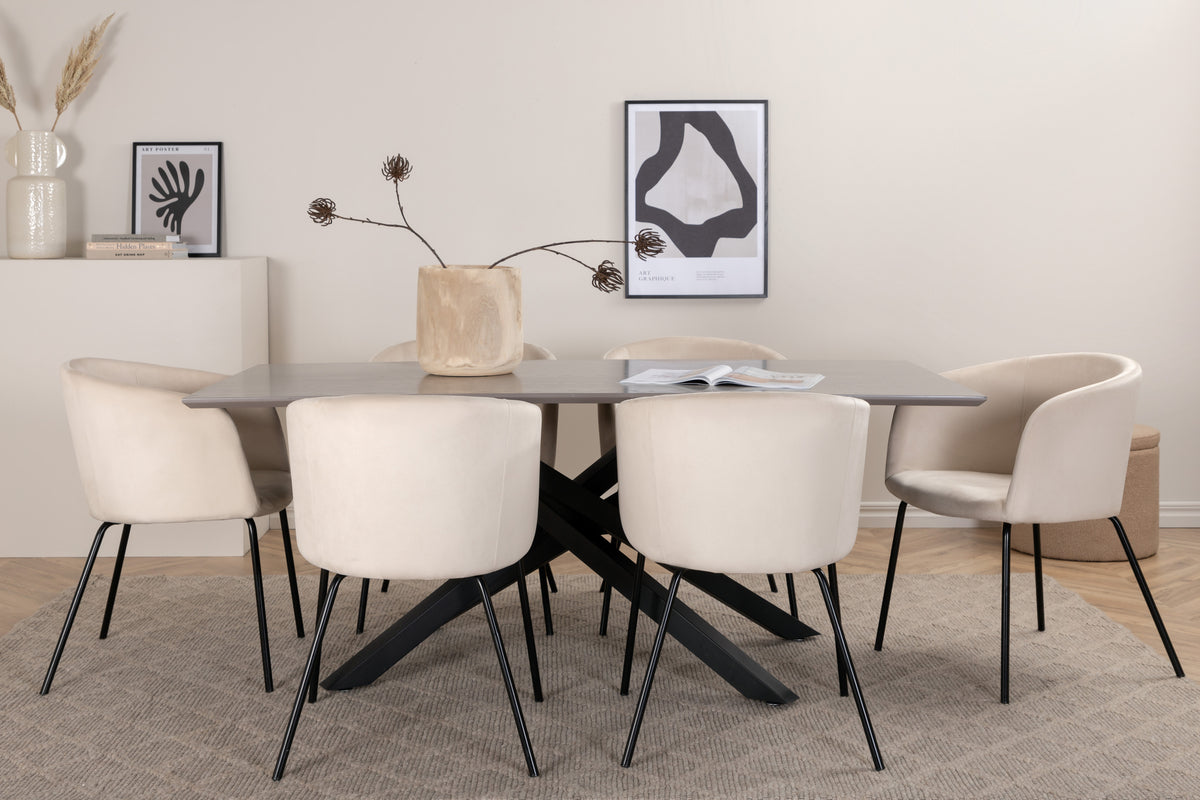Venture Design Berit & Piazza Matstolar Beige + Rektangulära Matbord 180 x 90 Svart