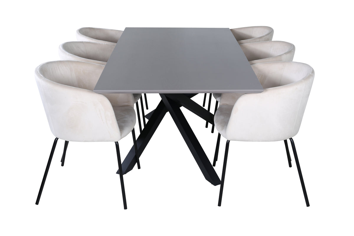 Venture Design Berit & Piazza Matstolar Beige + Rektangulära Matbord 180 x 90 Svart