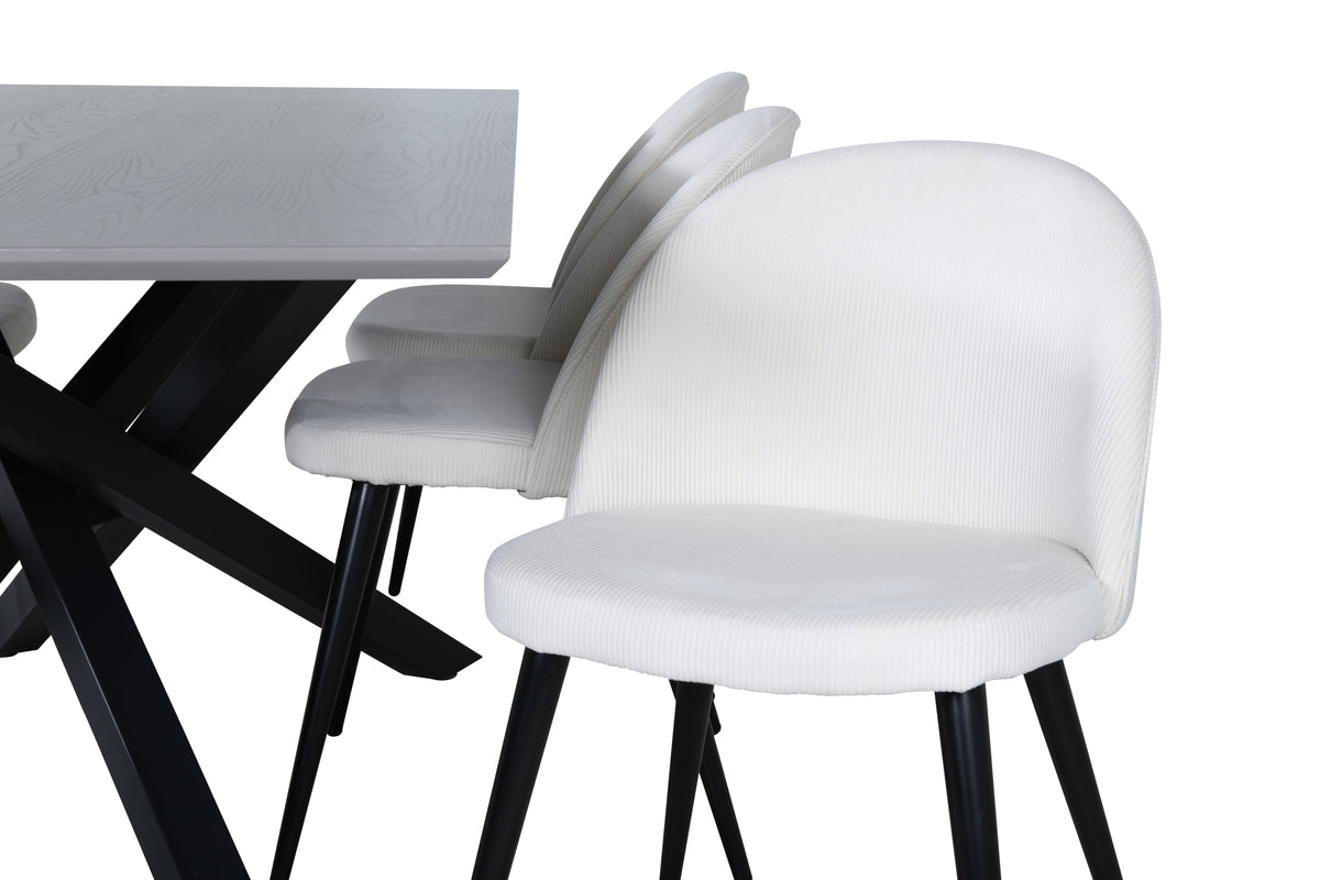 Venture Design Velvet & Piazza Matstolar 2-pack Grädde + Rektangulära Matbord 180 x 90 Svart