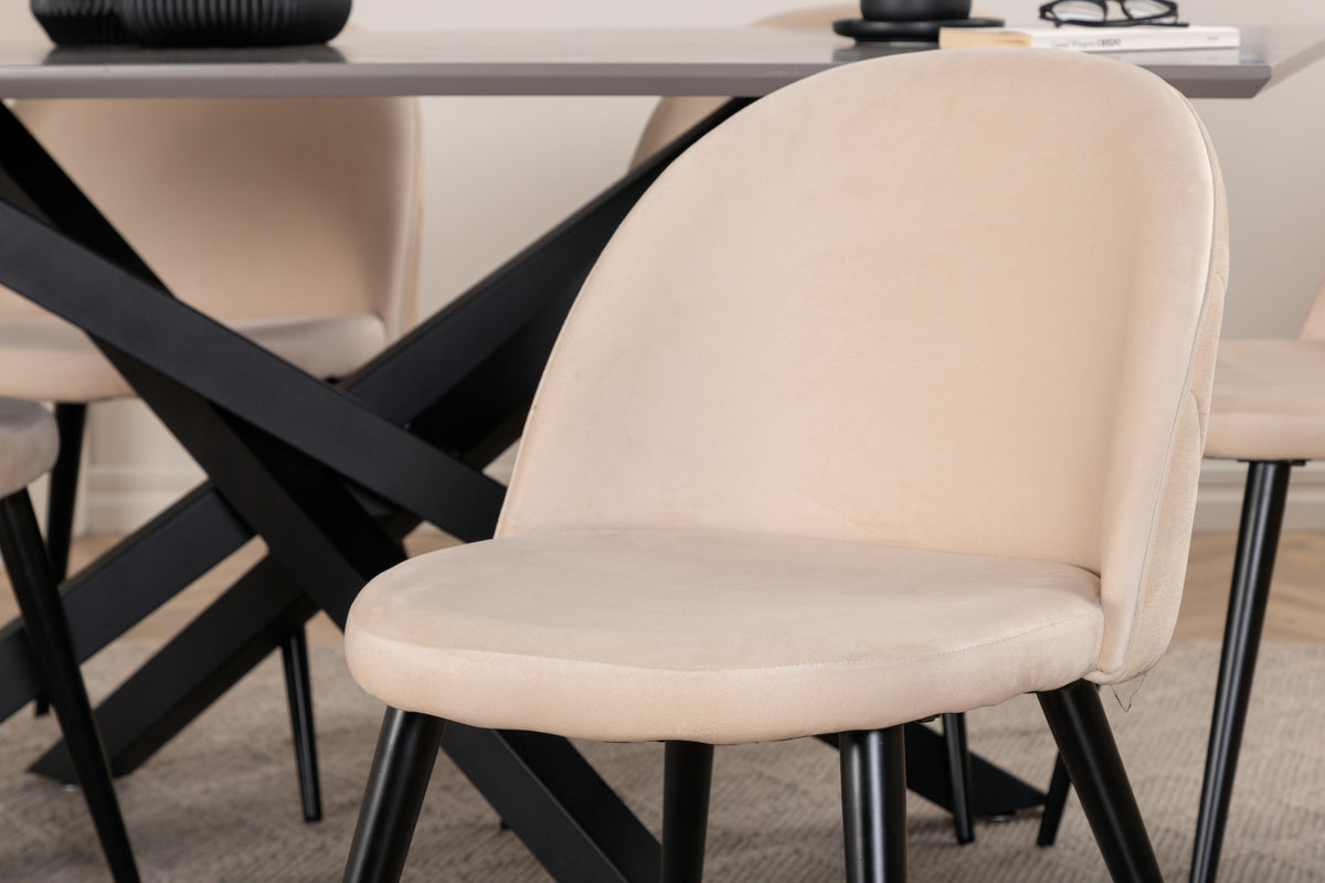 Venture Design Velvet & Piazza Matstolar 2-pack Beige + Rektangulära Matbord 180 x 90 Svart