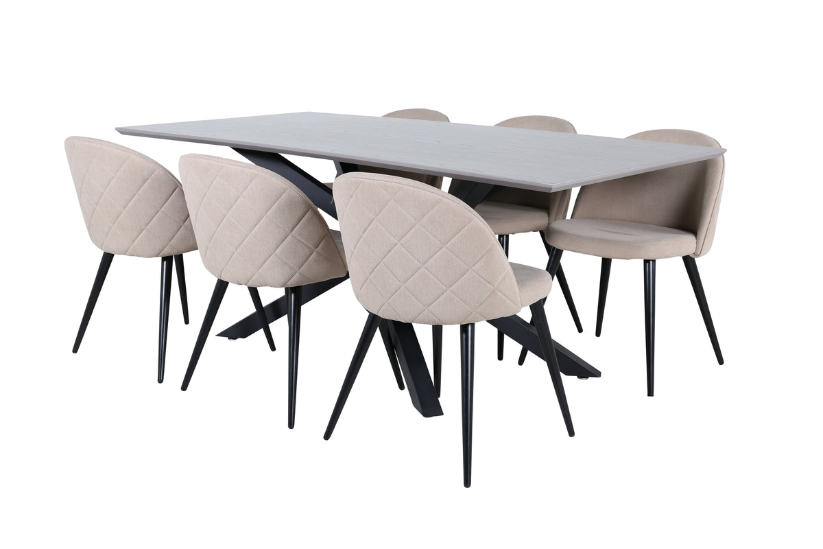 Venture Design Velvet & Piazza Matstolar 2-pack Beige + Rektangulära Matbord 180 x 90 Svart
