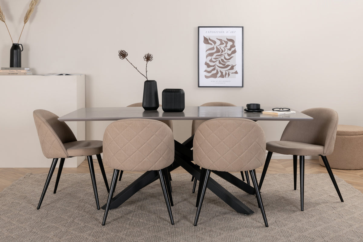 Venture Design Velvet & Piazza Matstolar 2-pack Beige + Rektangulära Matbord 180 x 90 Svart