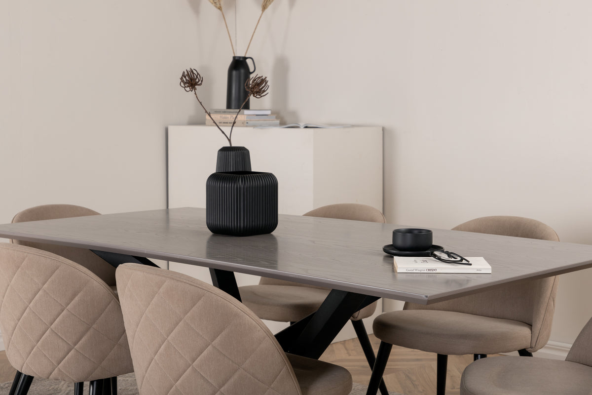 Venture Design Velvet & Piazza Matstolar 2-pack Beige + Rektangulära Matbord 180 x 90 Svart