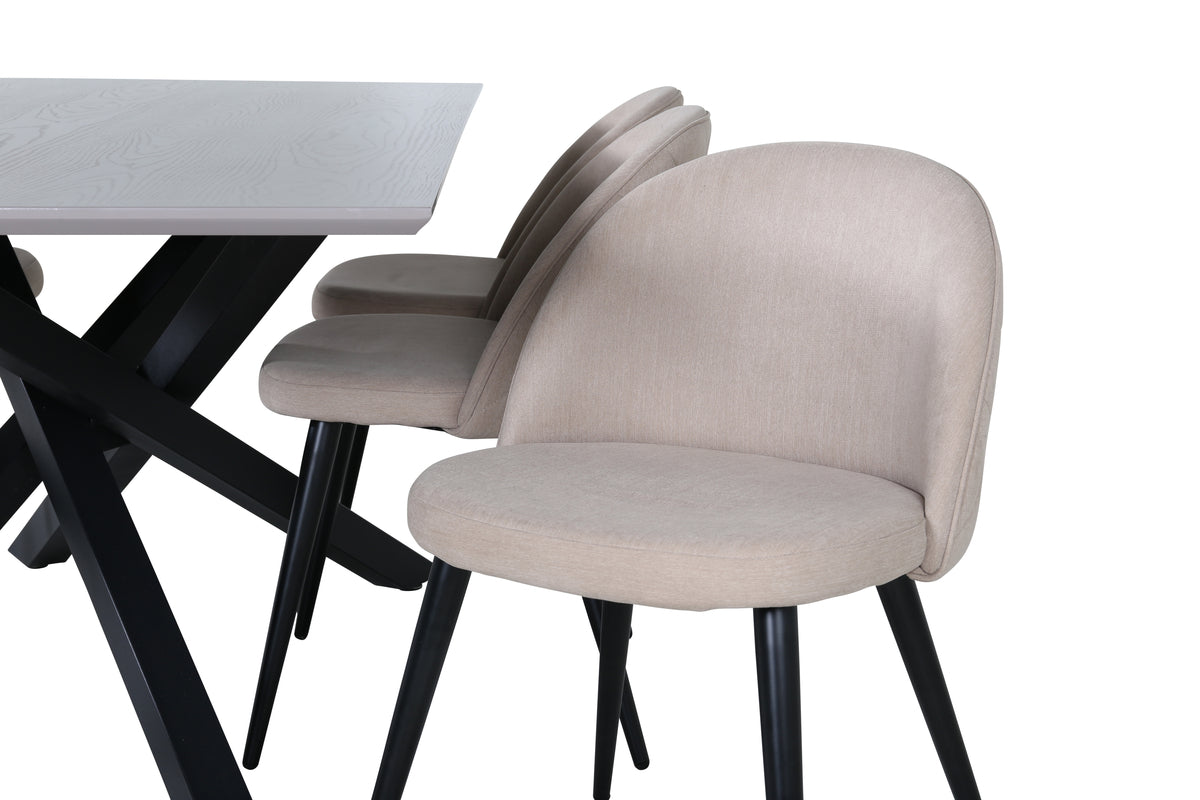 Venture Design Velvet & Piazza Matstolar 2-pack Beige + Rektangulära Matbord 180 x 90 Svart