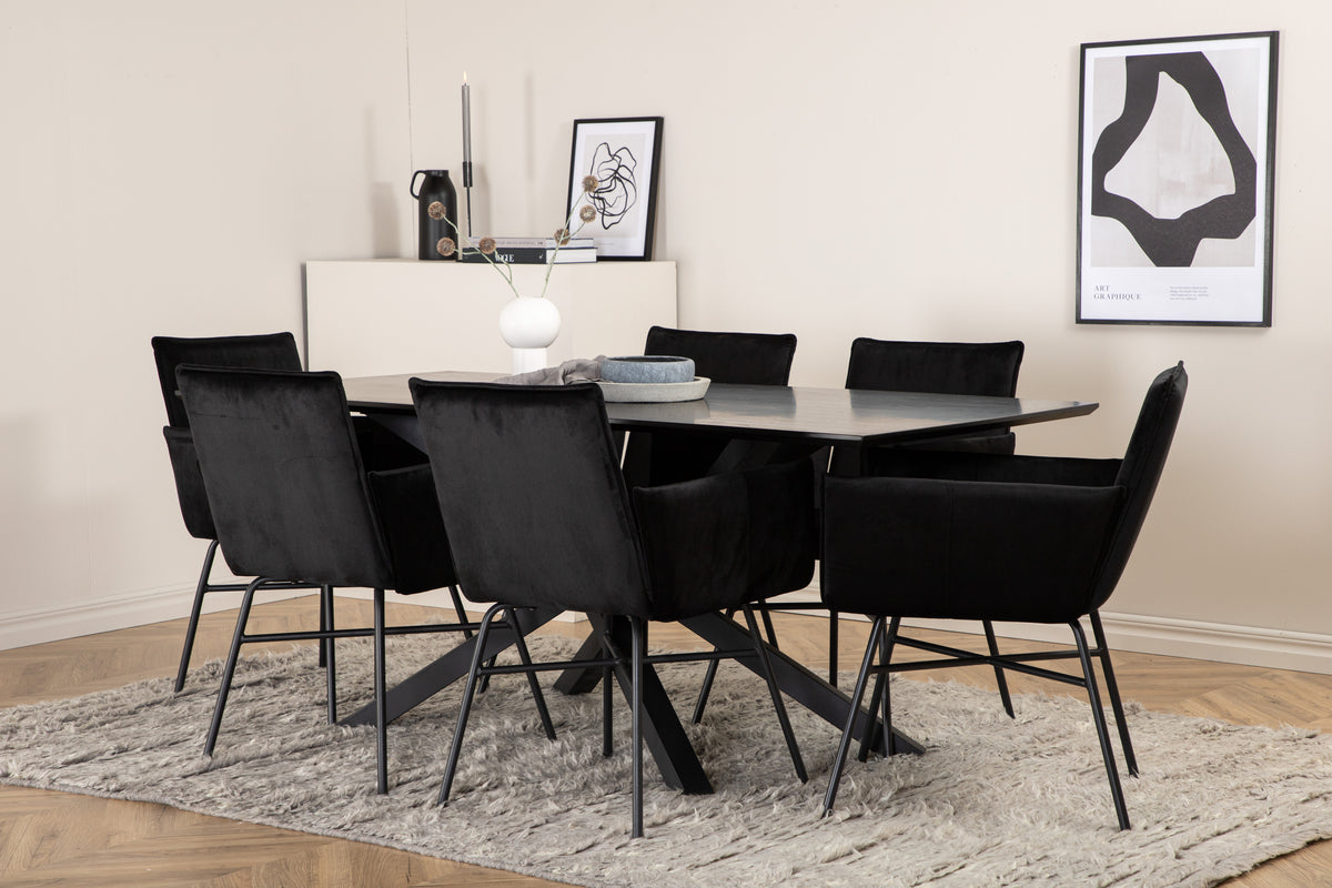 Venture Design Petra & Piazza Matstolar Svart + Rektangulära Matbord 180 x 90 Svart