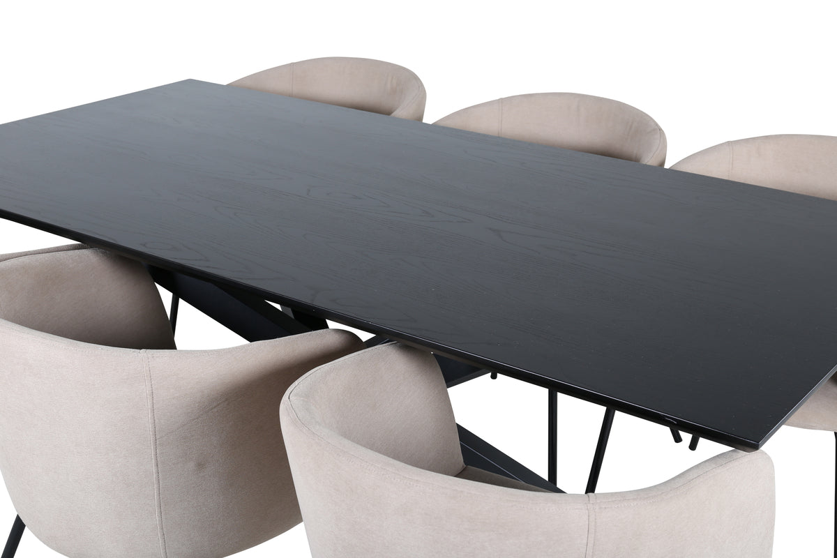 Venture Design Berit & Piazza Matstolar Beige + Rektangulära Matbord 180 x 90 Svart