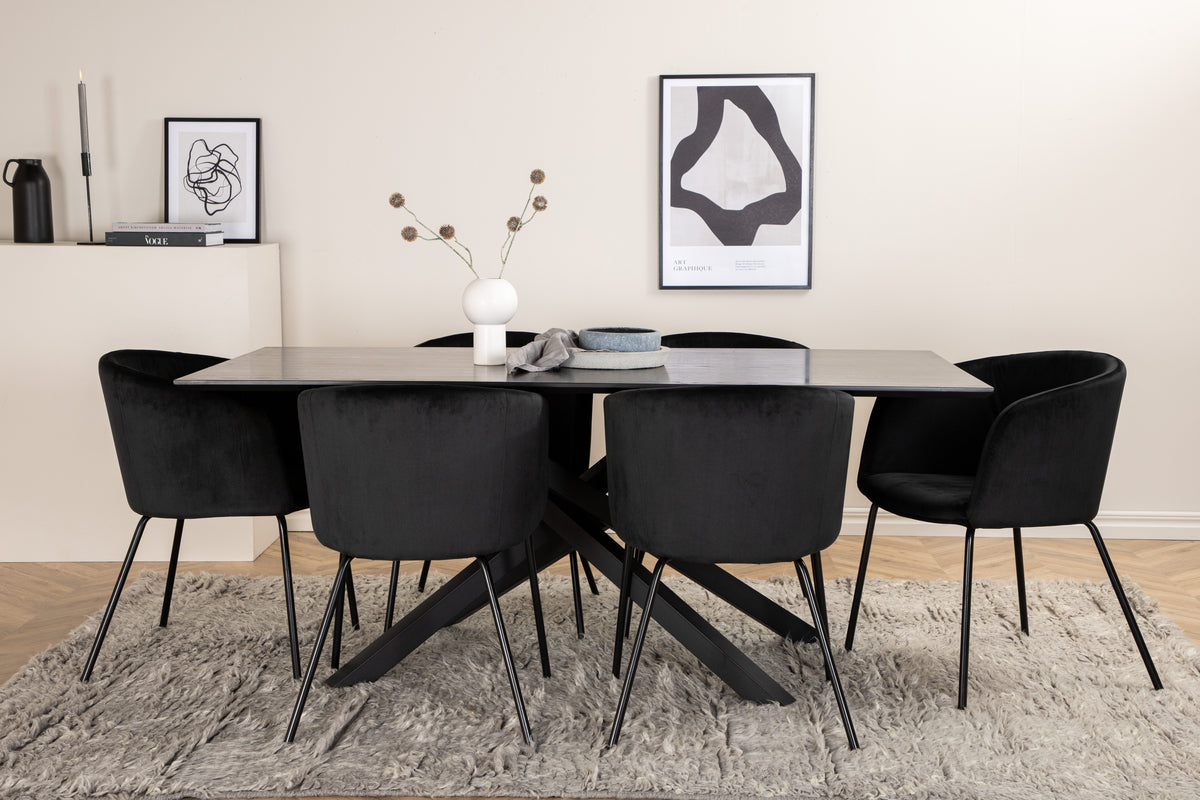 Venture Design Berit & Piazza Matstolar Svart + Rektangulära Matbord 180 x 90 Svart