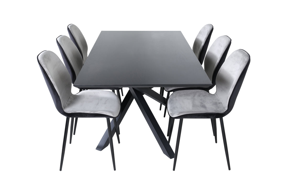 Venture Design Emma & Piazza Matstolar 2-pack Grå + Rektangulära Matbord 180 x 90 Svart