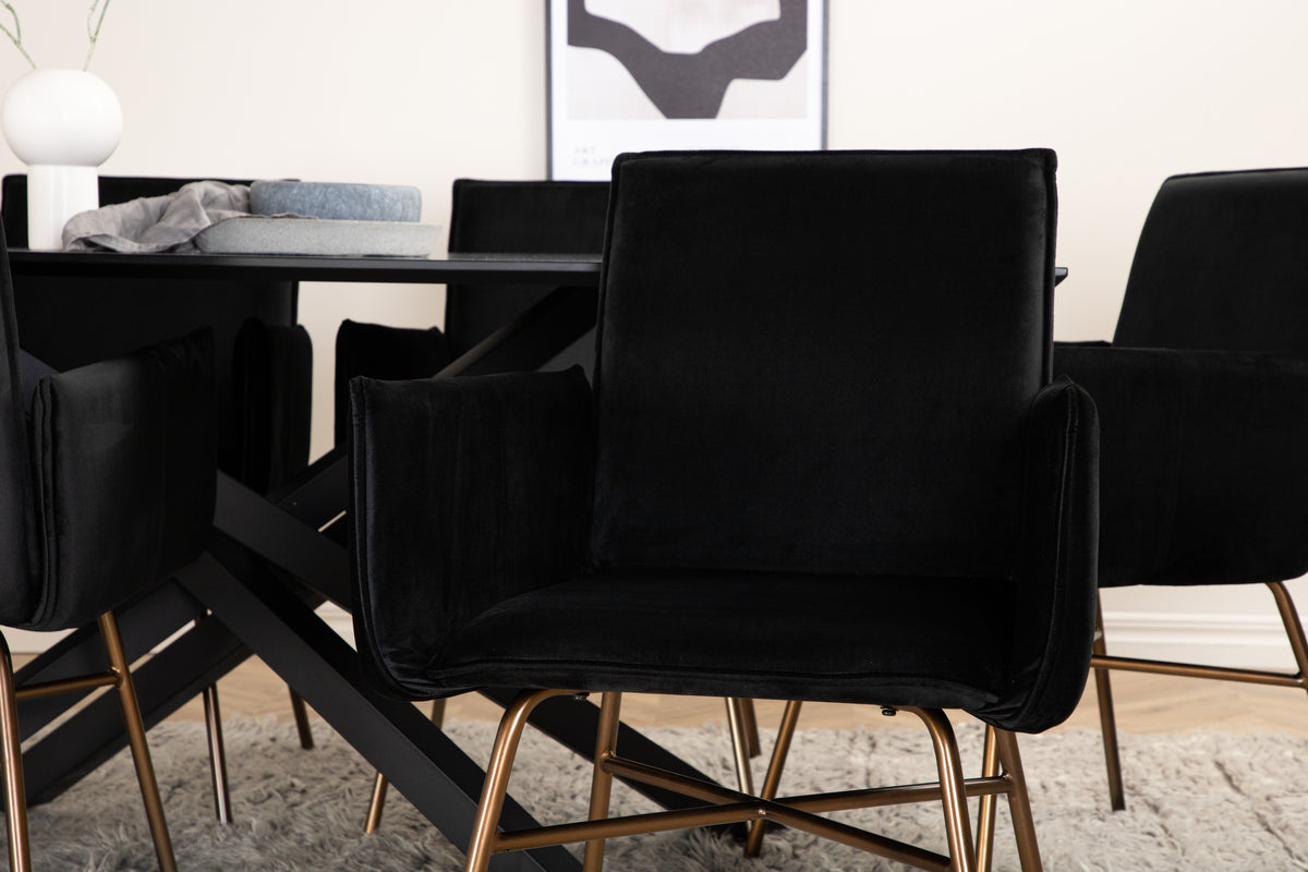 Venture Design Petra & Piazza Matstolar Svart + Rektangulära Matbord 180 x 90 Svart