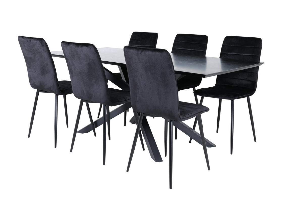 Venture Design Windu & Piazza Matstolar 2-pack Svart + Rektangulära Matbord 180 x 90 Svart