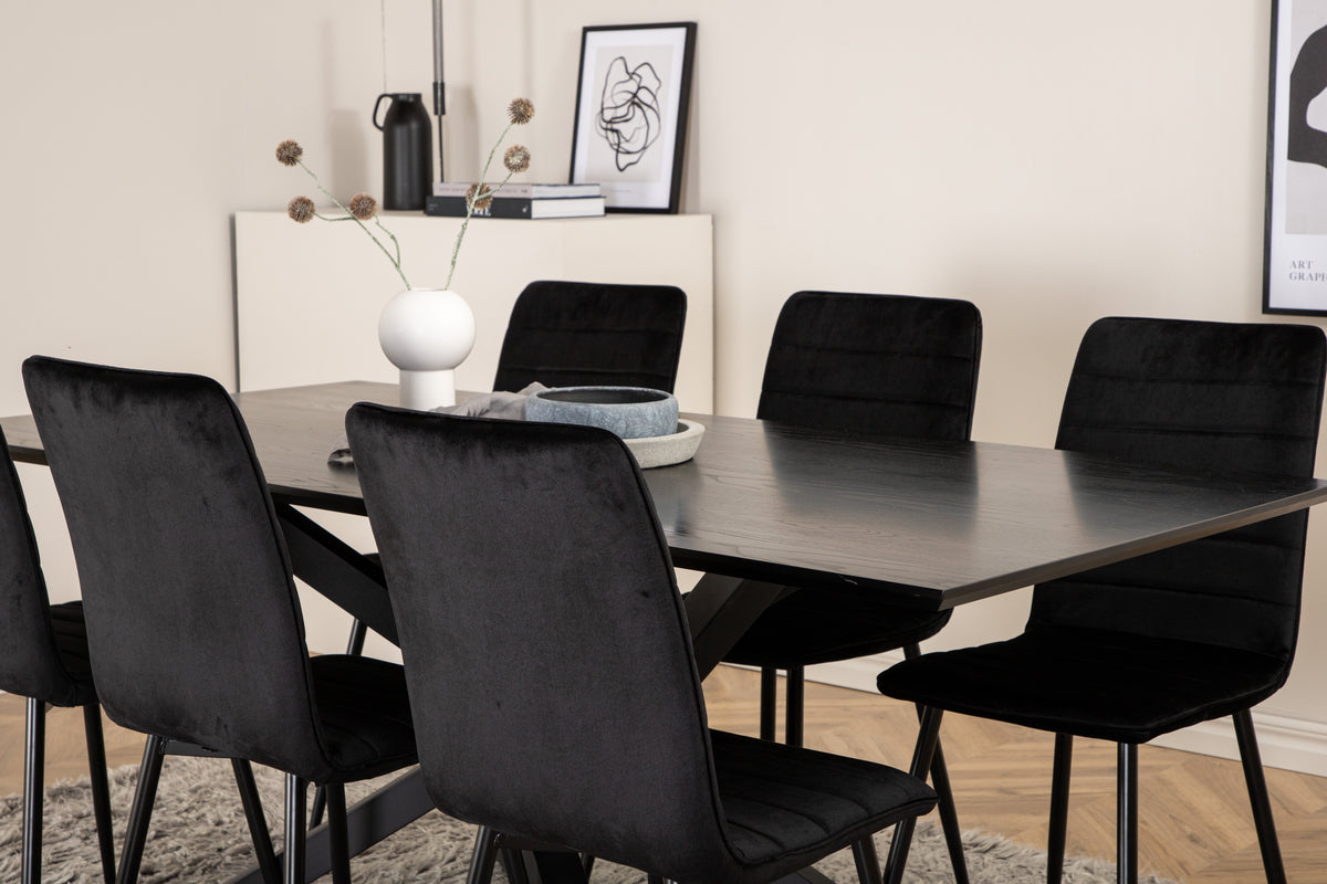 Venture Design Windu & Piazza Matstolar 2-pack Svart + Rektangulära Matbord 180 x 90 Svart
