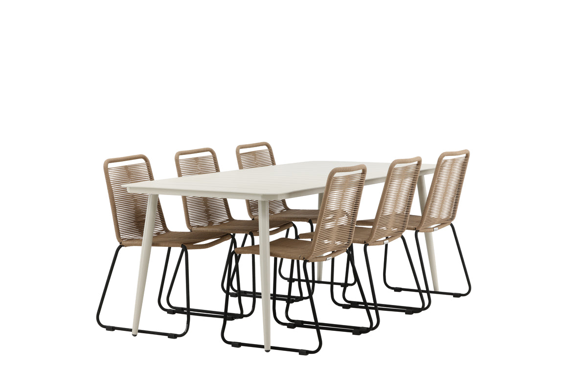 Venture Design Lina & Lindos Rektangulära Matbord 200 x 90 Beige + Matstolar 2-pack Brun