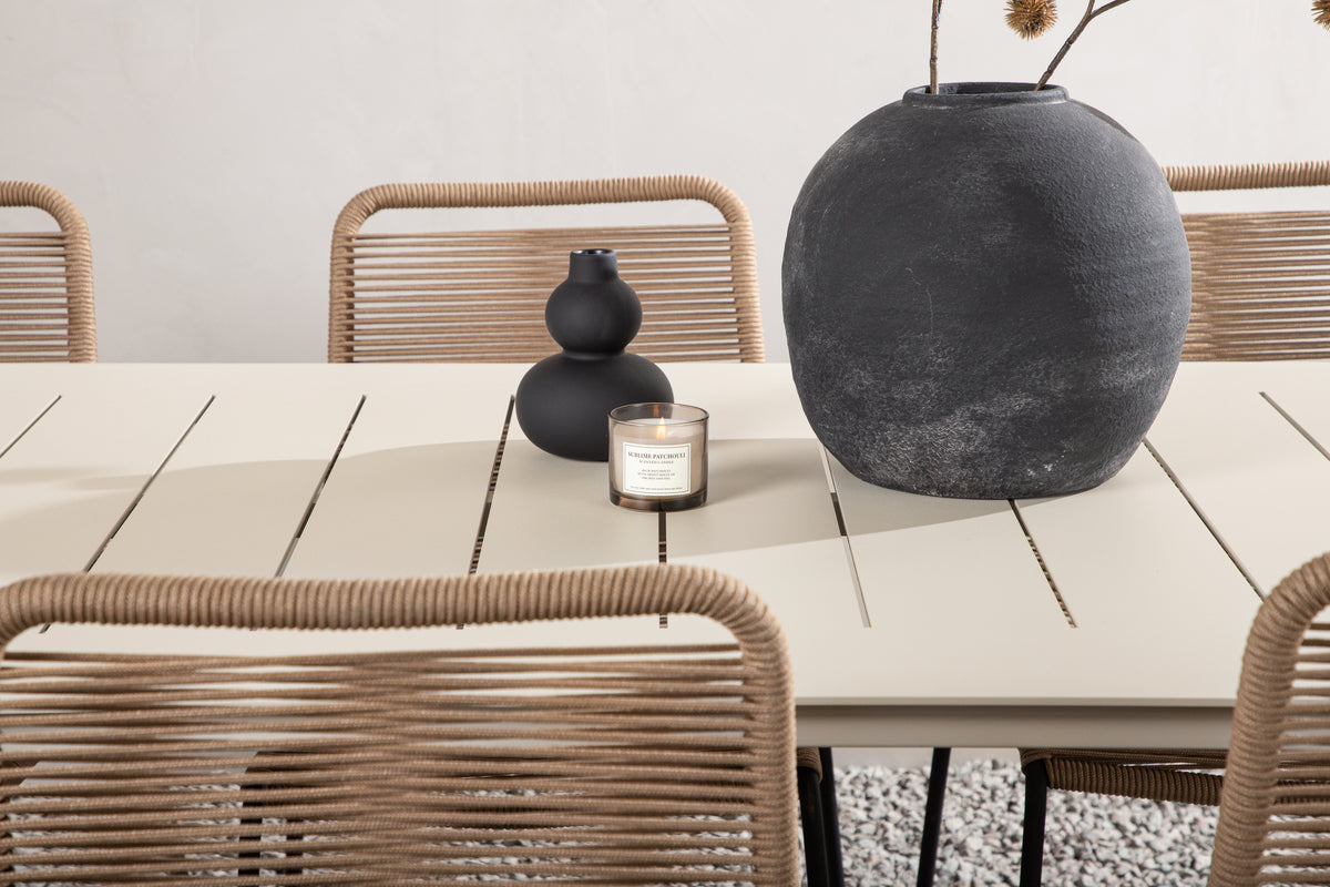 Venture Design Lina & Lindos Rektangulära Matbord 200 x 90 Beige + Matstolar 2-pack Brun