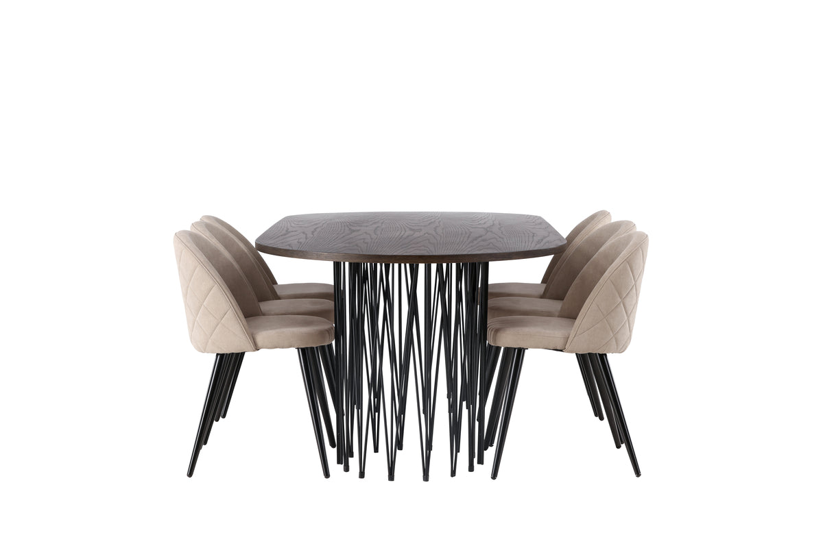 Venture Design Velvet & Stone Matstolar 2-pack Beige + Ovala Matbord 220 x 100 Mocka
