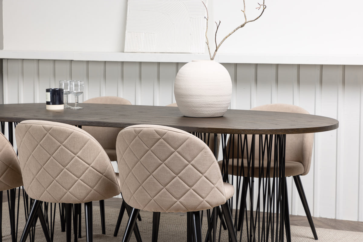 Venture Design Velvet & Stone Matstolar 2-pack Beige + Ovala Matbord 220 x 100 Mocka