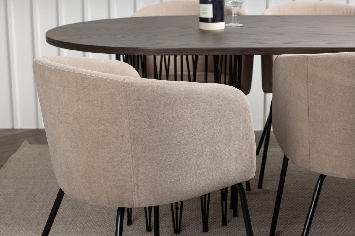 Venture Design Berit & Stone Matstolar Beige + Ovala Matbord 220 x 100 Mocka