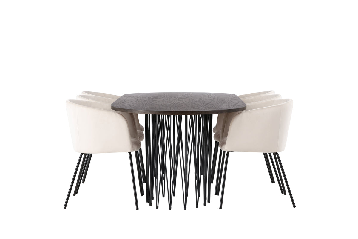 Venture Design Berit & Stone Matstolar Beige + Ovala Matbord 220 x 100 Mocka