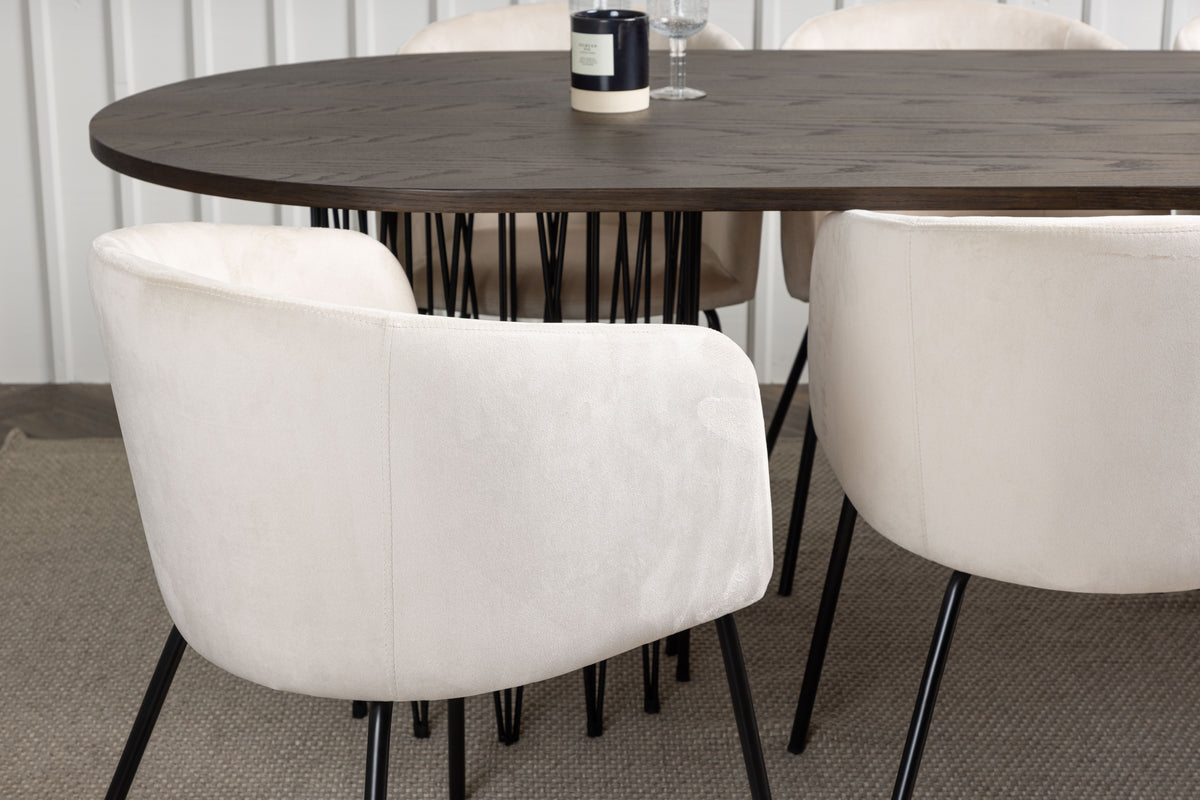Venture Design Berit & Stone Matstolar Beige + Ovala Matbord 220 x 100 Mocka