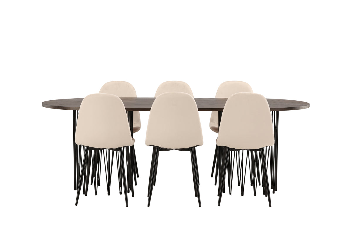 Venture Design Polar & Stone Matstolar 2-pack Beige + Ovala Matbord 220 x 100 Mocka