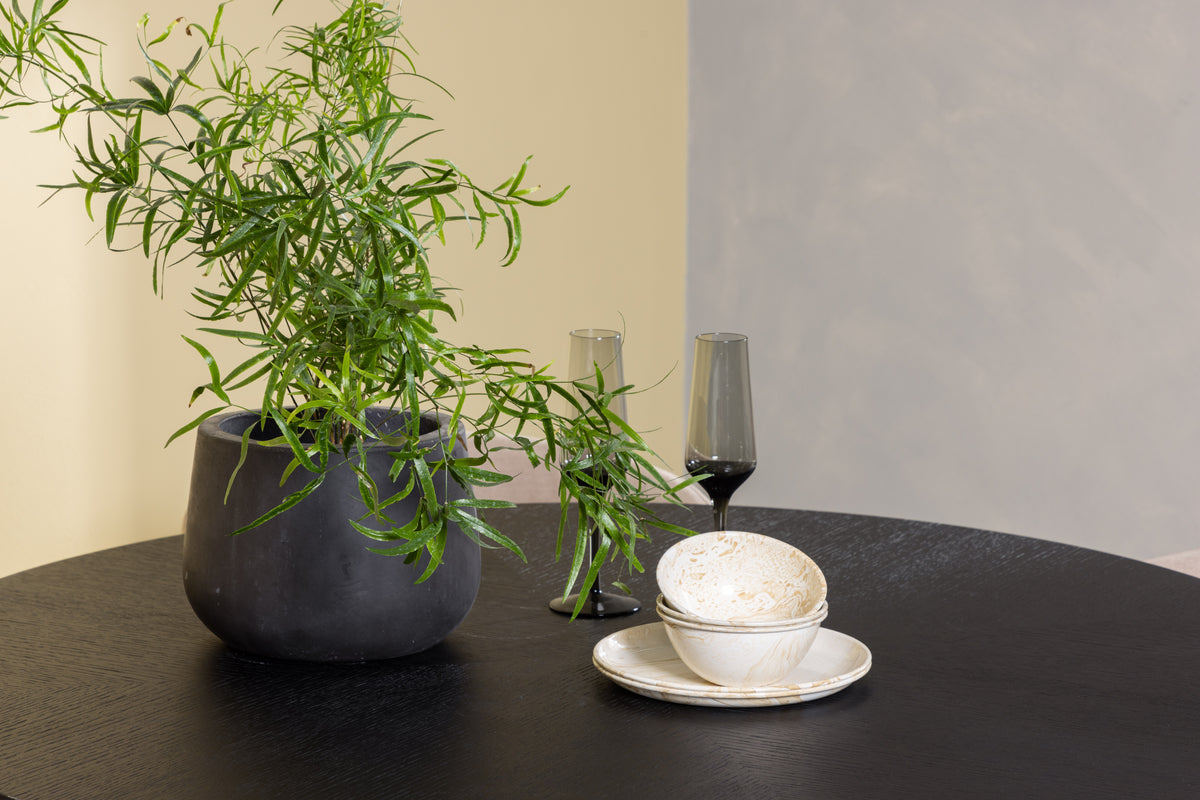 Venture Design Berit & Copenhagen Matstolar Beige + Runda Matbord ⌀115 Svart