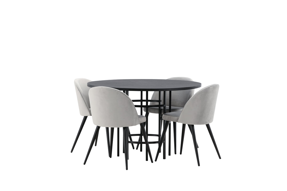 Venture Design Velvet & Copenhagen Matstolar 2-pack Grå + Runda Matbord ⌀115 Svart