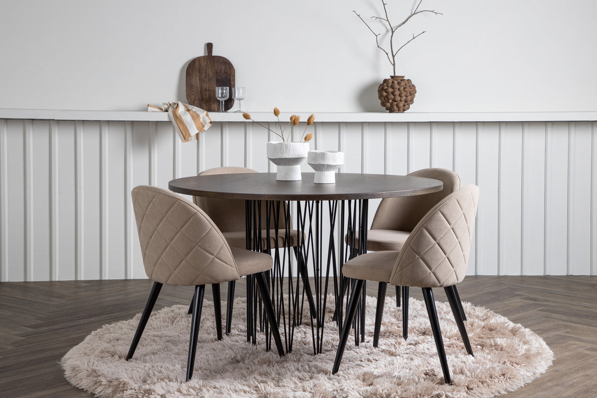 Venture Design Velvet & Stone Matstolar 2-pack Beige + Runda Matbord ⌀120 Mocka