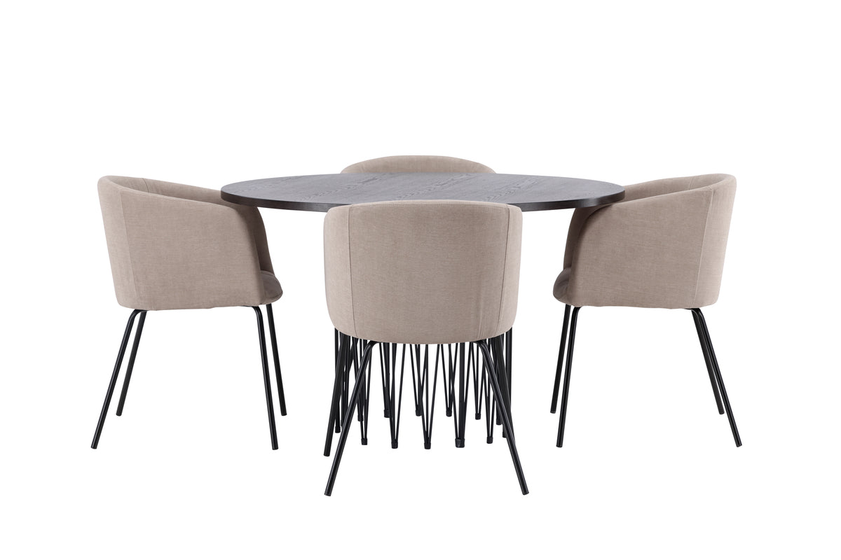 Venture Design Berit & Stone Matstolar Beige + Runda Matbord ⌀120 Mocka