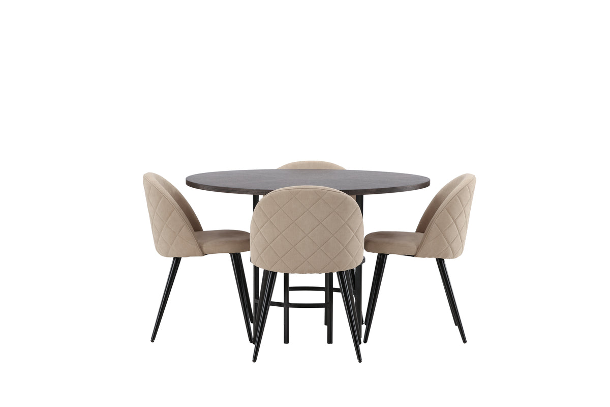Venture Design Velvet & Copenhagen Matstolar 2-pack Beige + Runda Matbord ⌀115 Mocka
