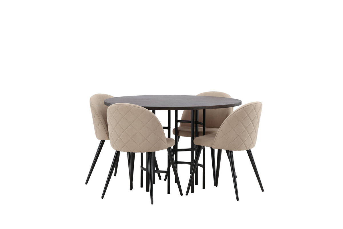 Venture Design Velvet & Copenhagen Matstolar 2-pack Beige + Runda Matbord ⌀115 Mocka