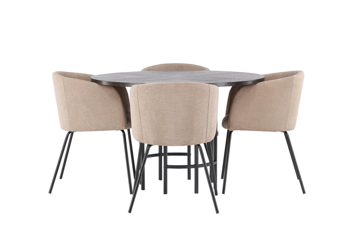 Venture Design Berit & Copenhagen Matstolar Beige + Runda Matbord ⌀115 Mocka
