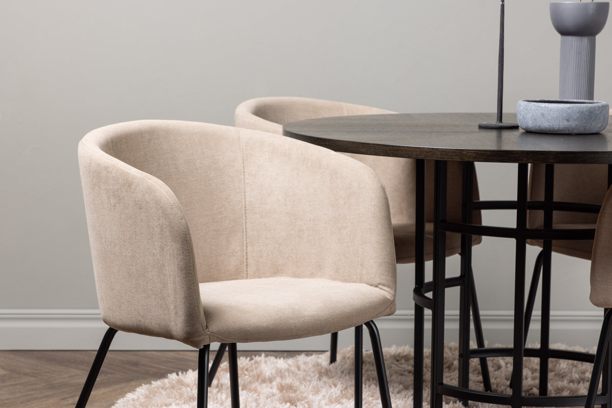Venture Design Berit & Copenhagen Matstolar Beige + Runda Matbord ⌀115 Mocka