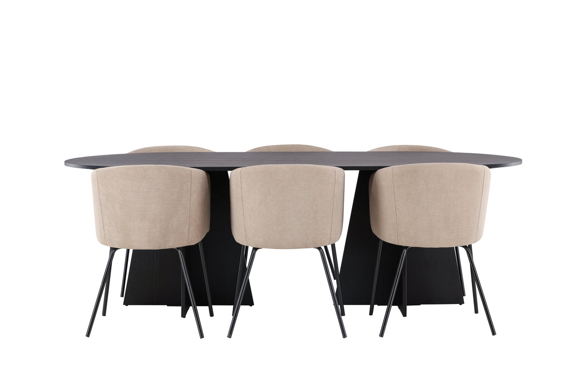Venture Design Berit & Bootcut Matstolar Beige + Ovala Matbord 230 x 115 Svart