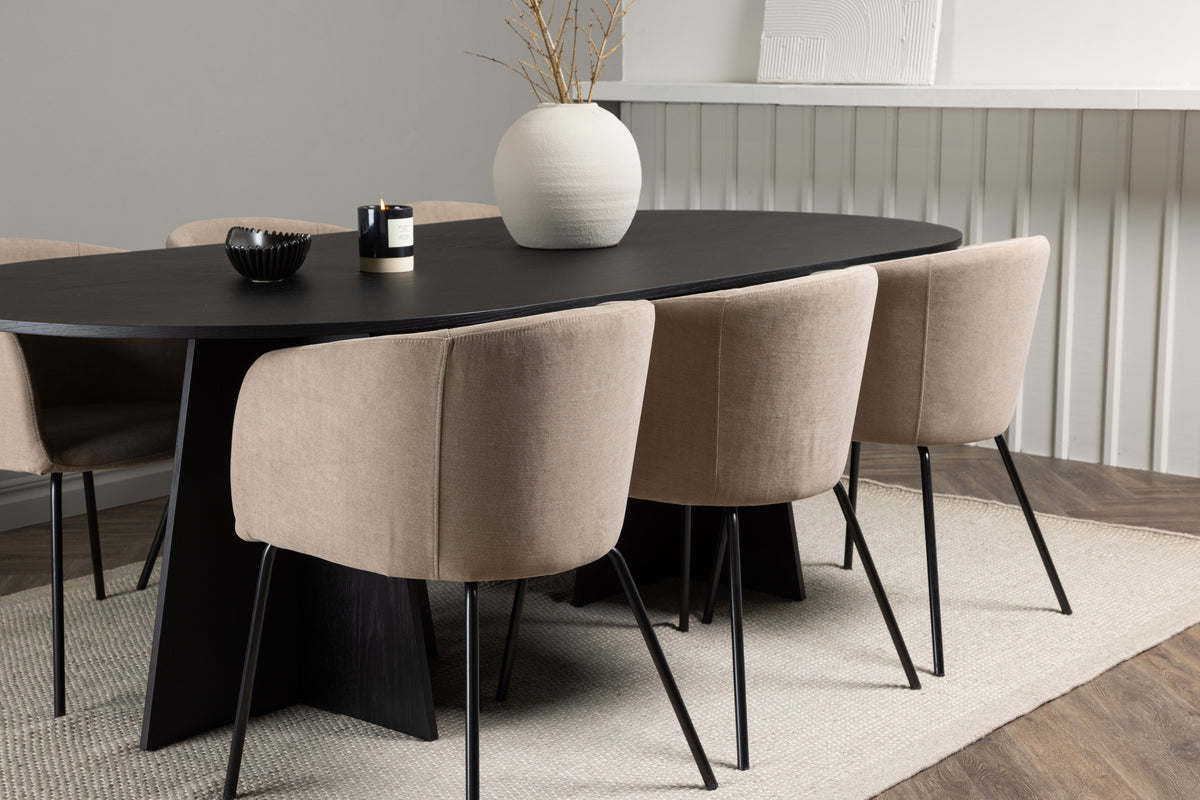 Venture Design Berit & Bootcut Matstolar Beige + Ovala Matbord 230 x 115 Svart