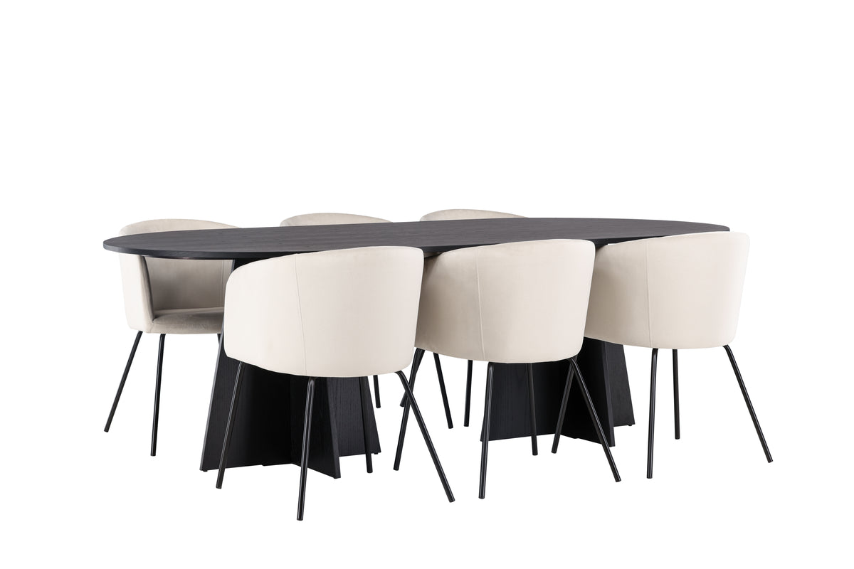 Venture Design Berit & Bootcut Matstolar Beige + Ovala Matbord 230 x 115 Svart