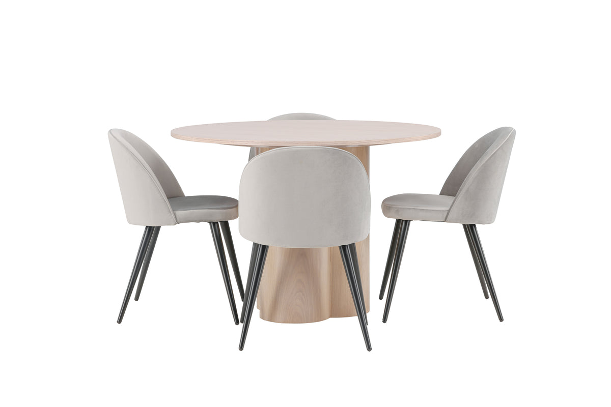 Venture Design Velvet & Olivia Matstolar 2-pack Grå + Runda Matbord ⌀110 Vitputsad
