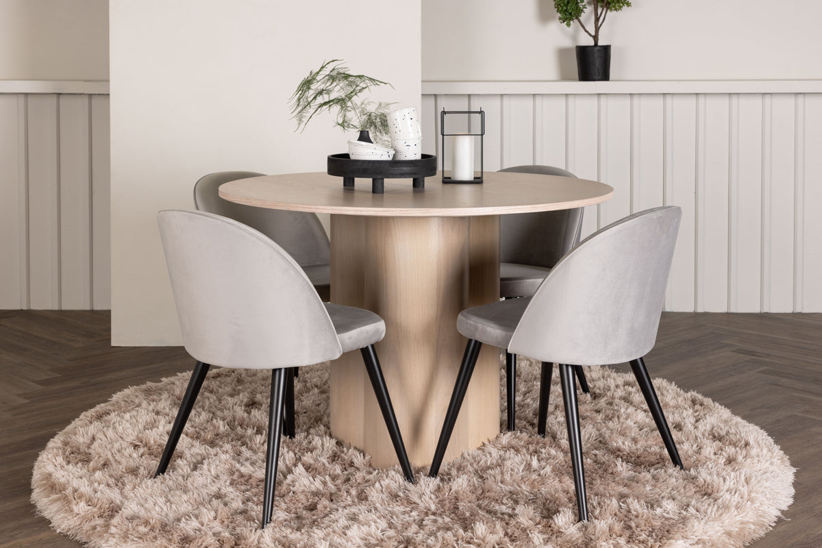 Venture Design Velvet & Olivia Matstolar 2-pack Grå + Runda Matbord ⌀110 Vitputsad
