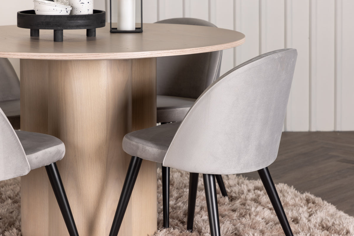 Venture Design Velvet & Olivia Matstolar 2-pack Grå + Runda Matbord ⌀110 Vitputsad
