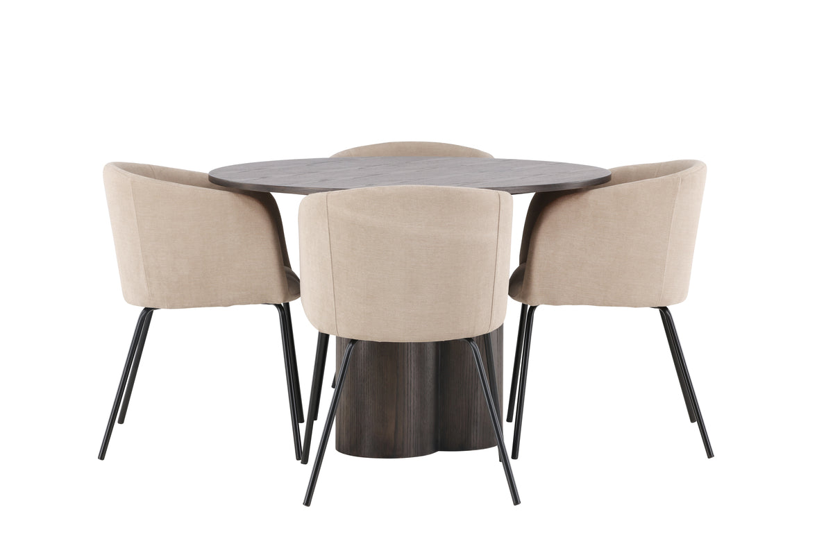 Venture Design Berit & Olivia Matstolar Beige + Runda Matbord ⌀110 Mocka
