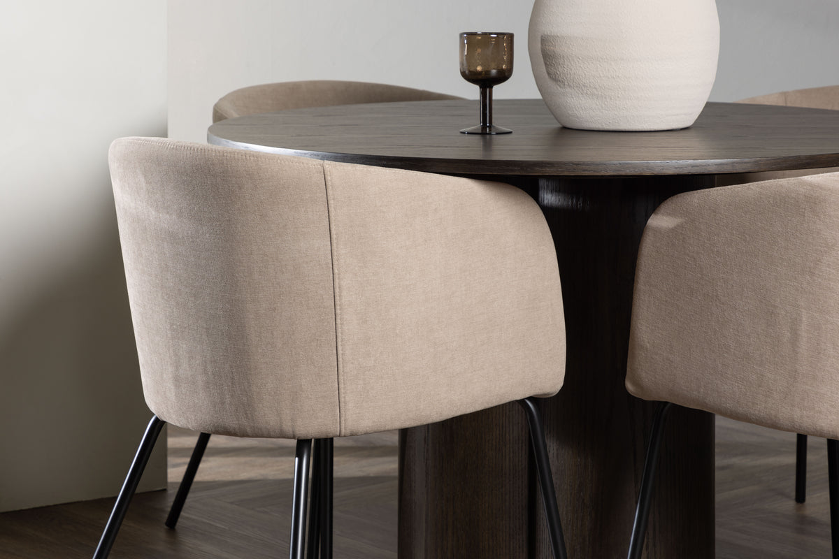 Venture Design Berit & Olivia Matstolar Beige + Runda Matbord ⌀110 Mocka