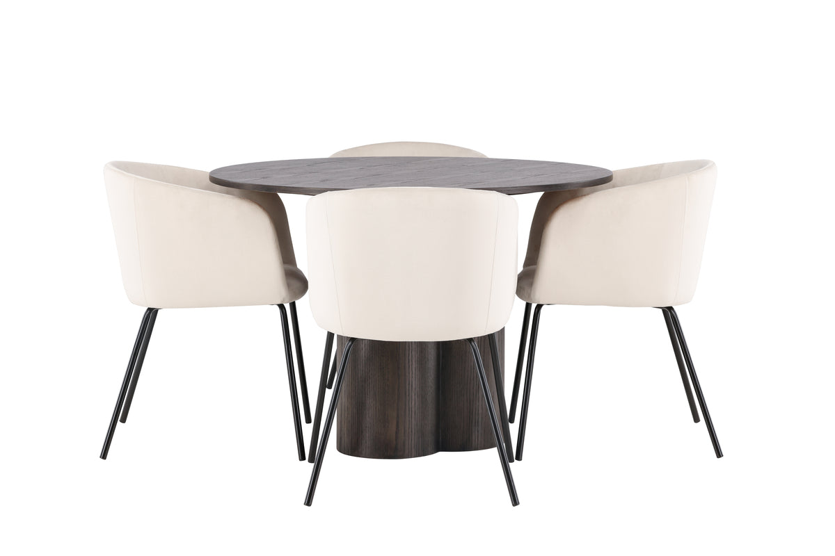 Venture Design Berit & Olivia Matstolar Beige + Runda Matbord ⌀110 Mocka
