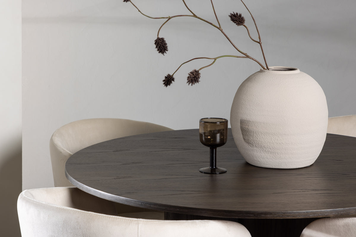 Venture Design Berit & Olivia Matstolar Beige + Runda Matbord ⌀110 Mocka