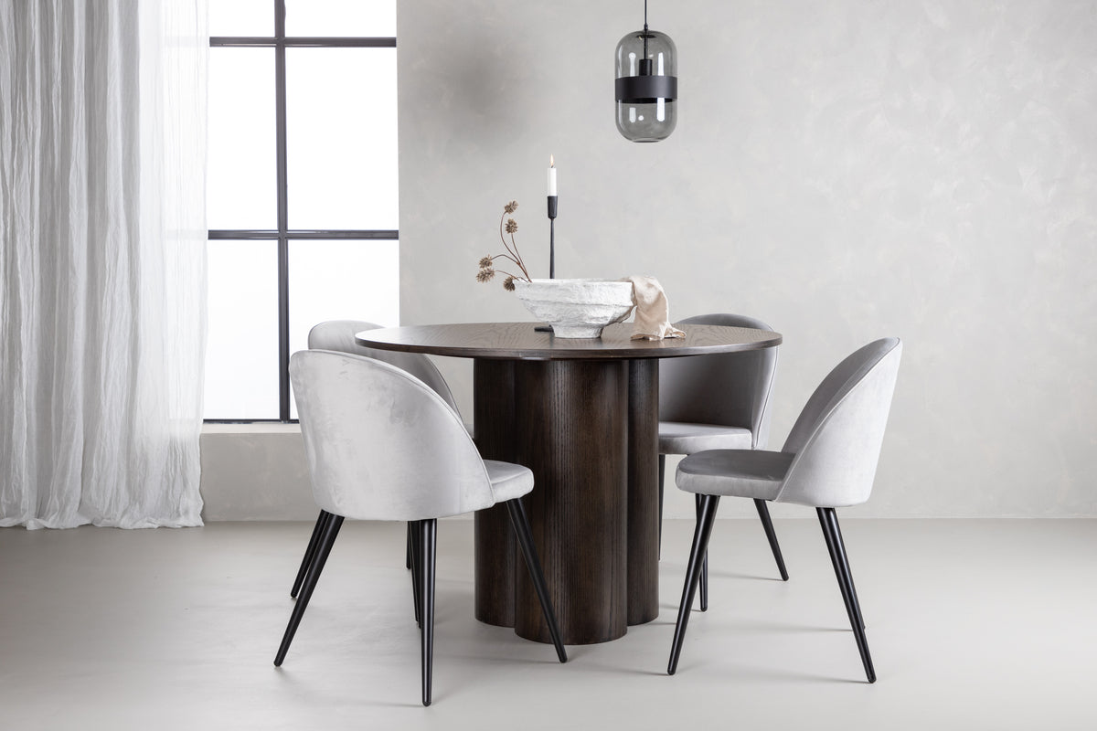 Venture Design Velvet & Olivia Matstolar 2-pack Grå + Runda Matbord ⌀110 Mocka