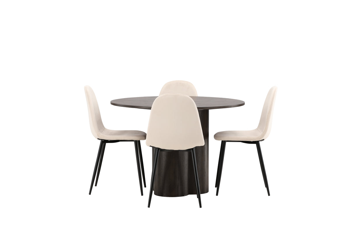 Venture Design Polar & Olivia Matstolar 2-pack Beige + Runda Matbord ⌀110 Mocka