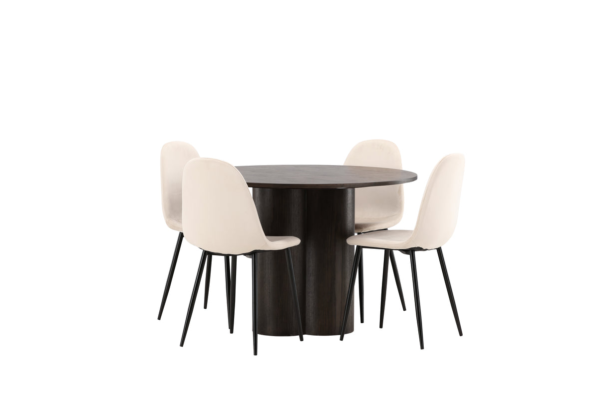Venture Design Polar & Olivia Matstolar 2-pack Beige + Runda Matbord ⌀110 Mocka