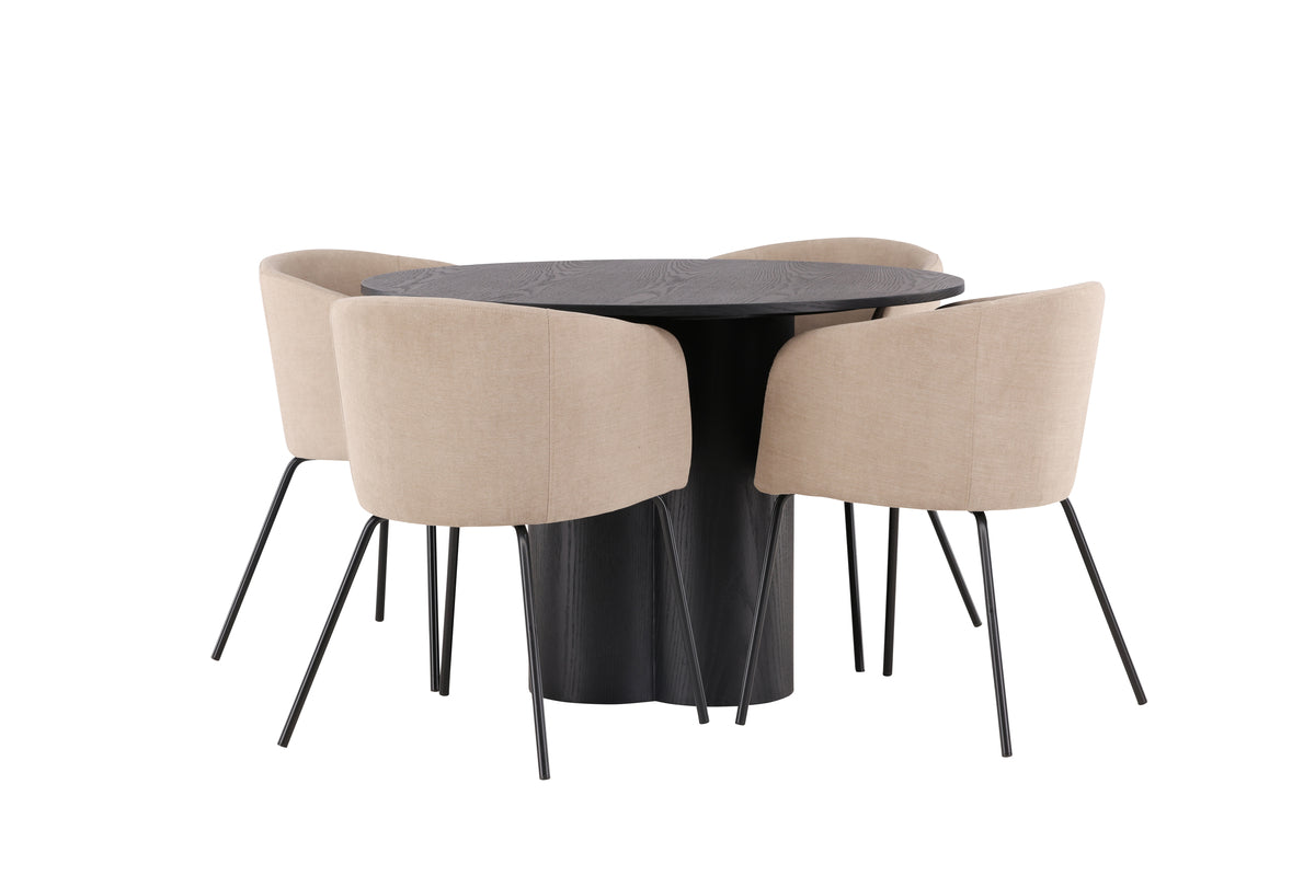 Venture Design Berit & Olivia Matstolar Beige + Runda Matbord ⌀110 Svart