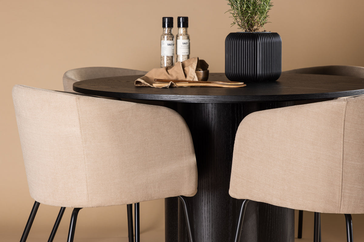 Venture Design Berit & Olivia Matstolar Beige + Runda Matbord ⌀110 Svart