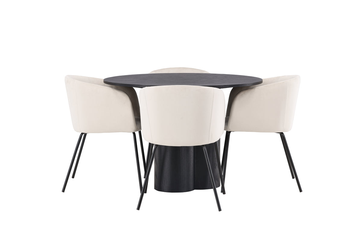 Venture Design Berit & Olivia Matstolar Beige + Runda Matbord ⌀110 Svart
