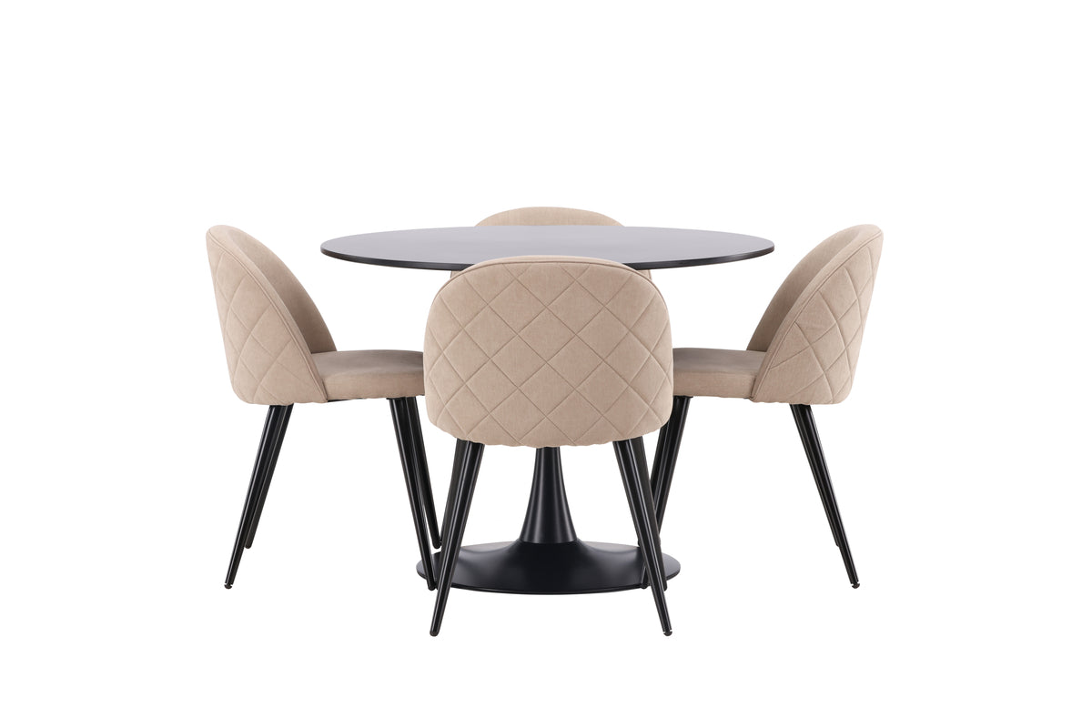 Venture Design Velvet & Glade Matstolar 2-pack Beige + Runda Matbord ⌀100 Svart